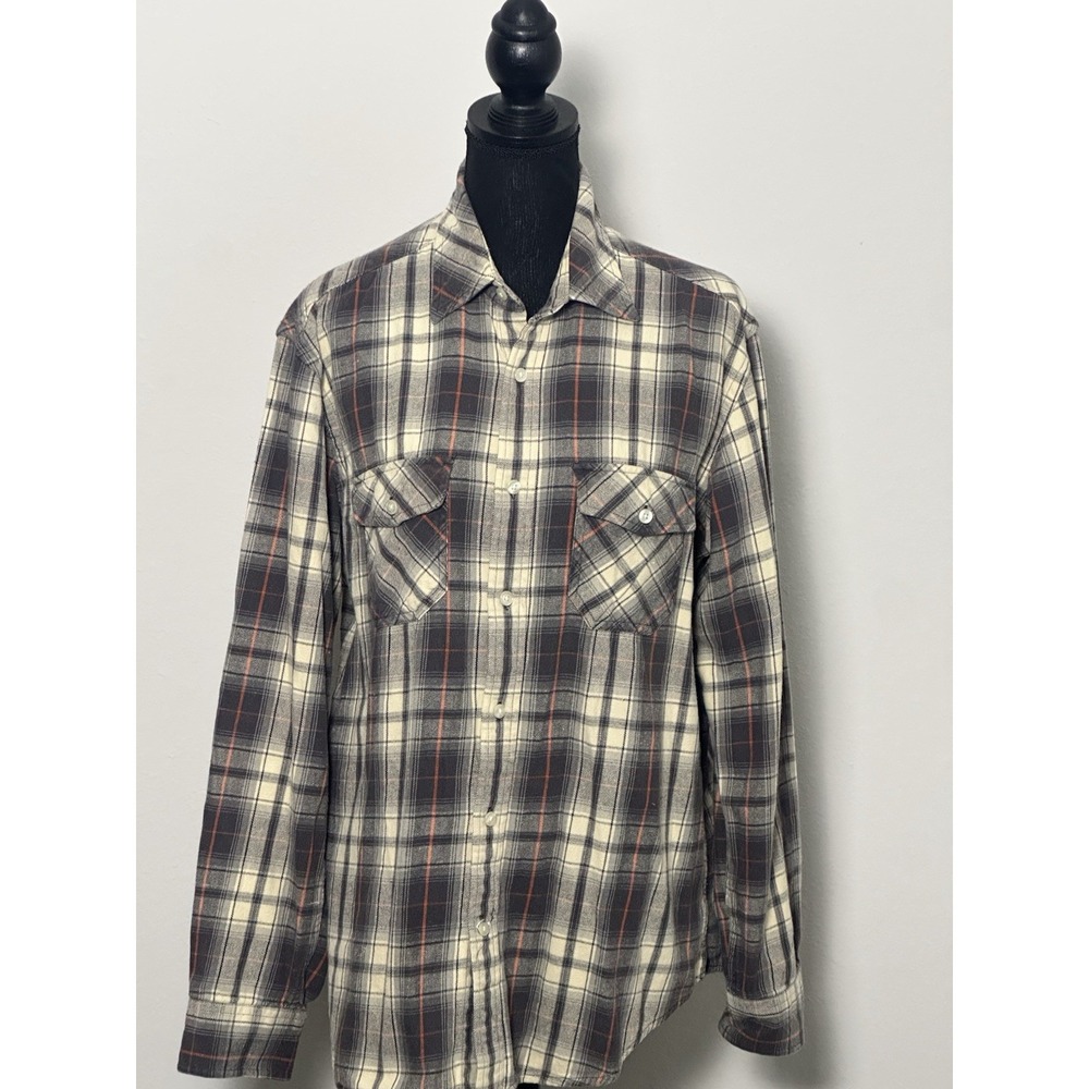 Gap Men's Plaid Shirt Size L Black Orange Ivory Western Plaid Shirt Men's Shirt